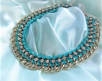 Statement necklace turquoise gold CZ Pendant Necklace
