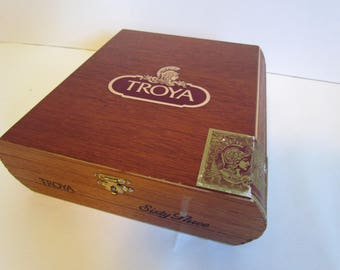 Vintage Wooden Troya Cigar Box Empty Humidor Decorative Keepsake Box Vintage Decor
