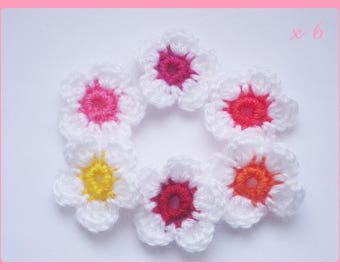 Set of 6 flowers applique crochet woolen 3.5 cm