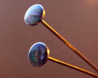 Pair of Mother of Pearl - Abalone Hatpins set of 2
