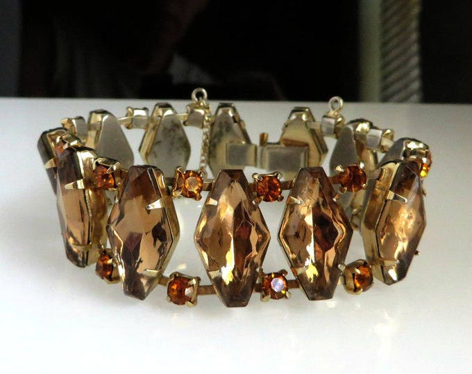Juliana D&E Rhinestone Bracelet, Vintage Goldtone Link Bracelet, Topaz and Orange Rhinestone Bracelet, Bridal Jewelry, FREE SHIPPING