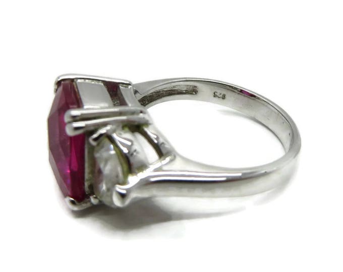 Pink Topaz Glass Ring, Vintage Sterling Silver Cocktail Ring, Size 9