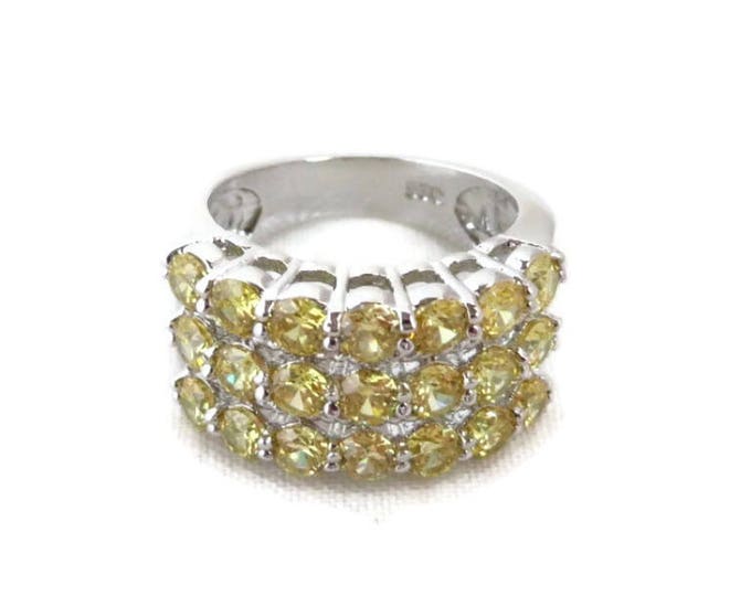 Vintage CZ Wide Band Ring | Sterling Silver Multistone Ring | Yellow CZ Wide Band Ring | Size 7