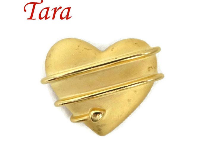 Vintage Tara Heart Brooch - Matte Gold Tone Heart and Arrow Pin, Gift for Her