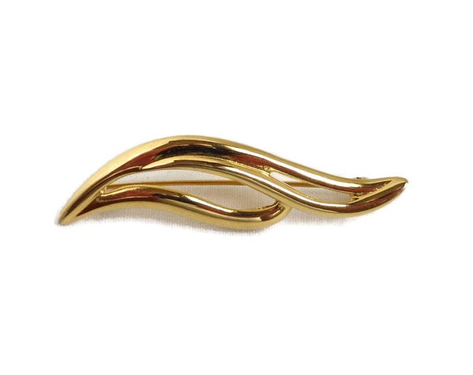 Vintage Monet Gold Tone Leaf Brooch, Curved Leaf Pin