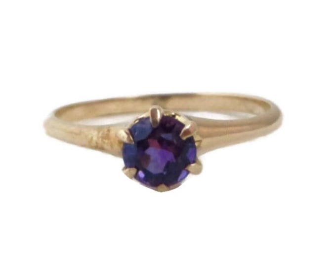 Amethyst Solitaire Ring, 10K Gold Ring, Yellow Gold Amethyst Ring - Vintage Estate Amethyst, 0.35 Carat, February Birthstone, Size 7