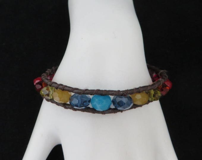 Fossil Brand Bracelet - Multicolor Bead and Leather Toggle Bracelet