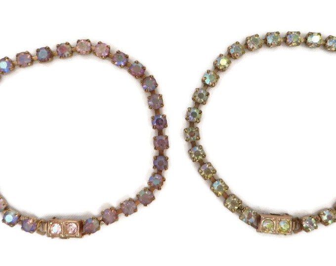 Tennis Bracelets, Vintage Rhinestone Tennis Bracelets - Pink & Clear Rhinestone Bracelet Pair, 1950s Jewelry
