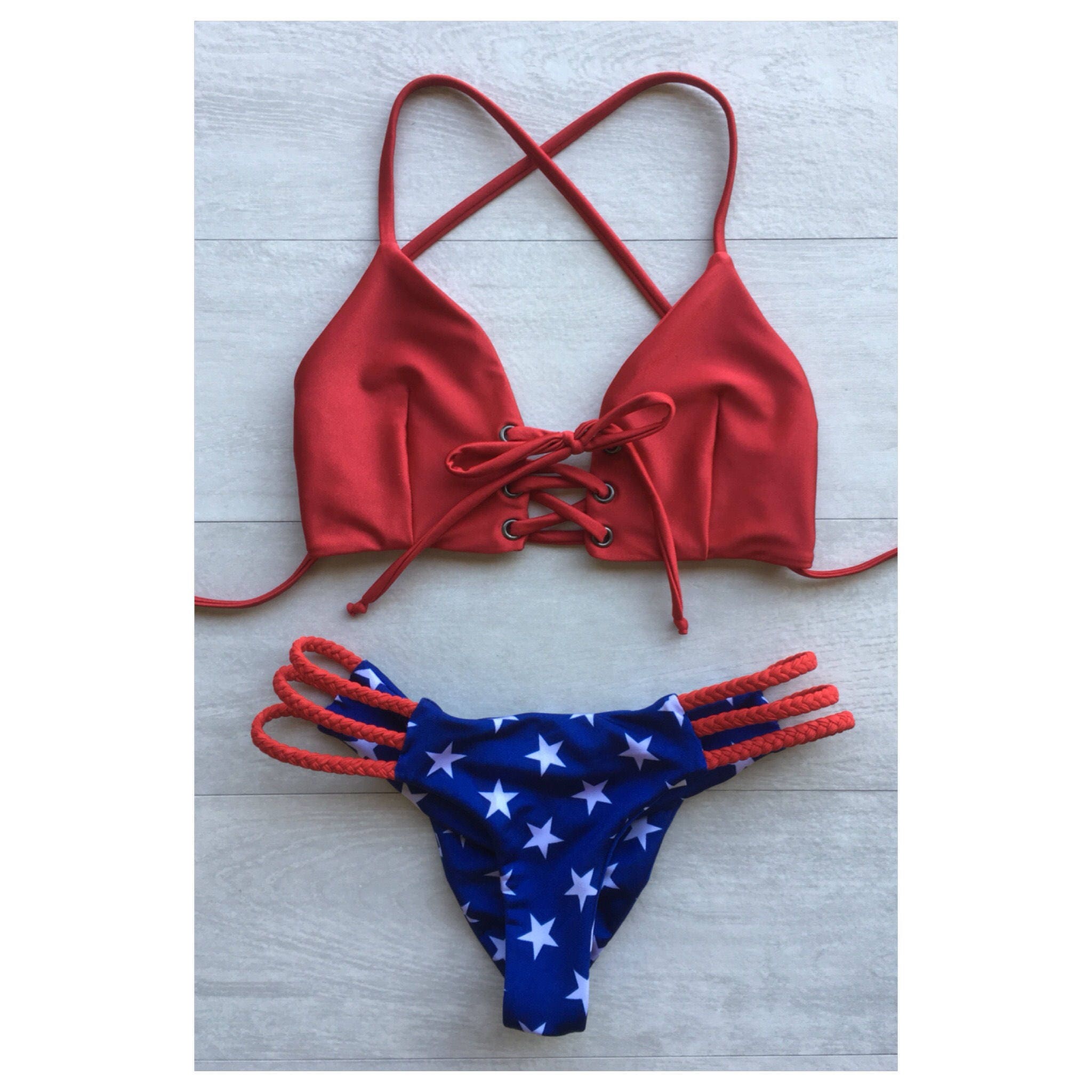 Patriotic Bikini 4th Of July Bikini Lace Up Bikini American