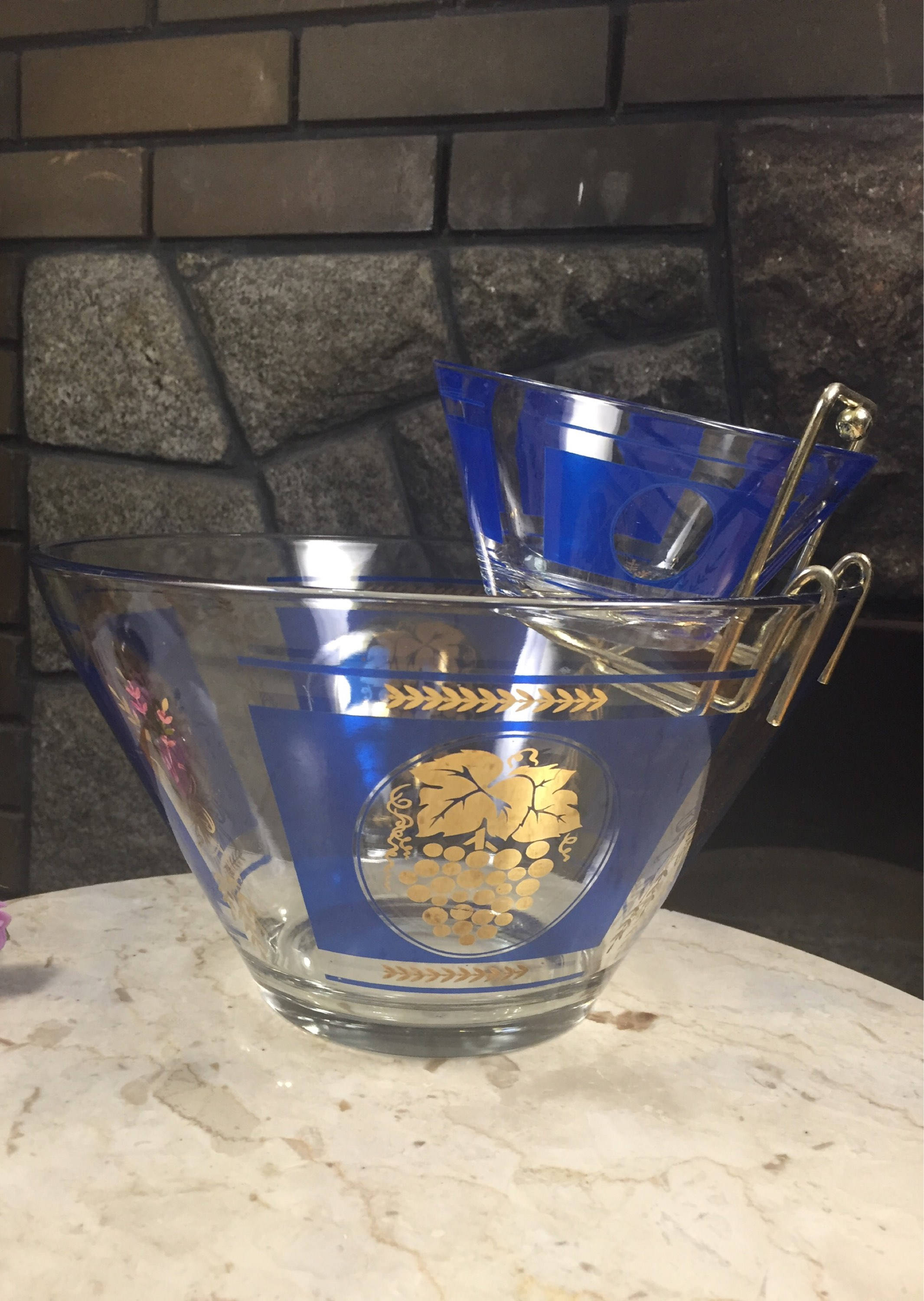 Blue Chip and Dip Set w/ Gold Grapevines Vintage Snack Set