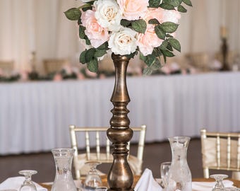 Tall wedding centerpiece, beautiful silk floral centerpiece, hydrangea and rose centerpiece, gold wedding centerpiece, carnation centerpiece