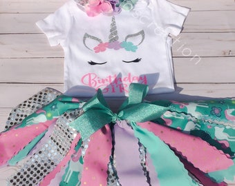 Unicorn Birthday outfit -unicorn Birthday -Unicorn Birthday Tutu-Birthday tutu- Birthday tutu outfit-Birthday tutu set-fabric tutu