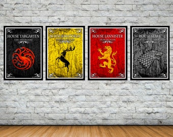 Game Of Thrones Art, Game Of Thrones Posters, Game Of Thrones Wall Art, House Stark Art, House Lannister Art, Wall Decor , Movie Art