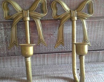 Pair of Vintage Brass Bow Sconces