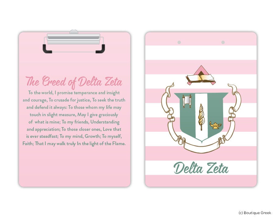 DZ Delta Zeta Creed Crest Striped Sorority Clipboard