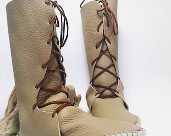 Women's leather moccasins shin high boots festival shoes gift for her