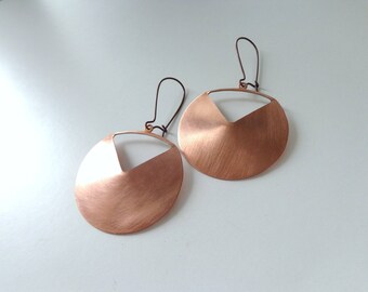 copper earrings, circle earrings, copper disk earrings