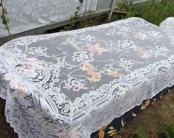 White lace curtains, white Lace coverlet, Lace Cotton Bedspread, shabby chic bedding, Retro Bed Cover, Victorian Lace, lace blanket