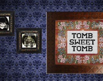 THREE Framed Haunted Mansion Hallway Family Portraits (Set 2 of 2) MEDUSA & TOPHAT Ghost with Tomb Sweet Tomb Sign