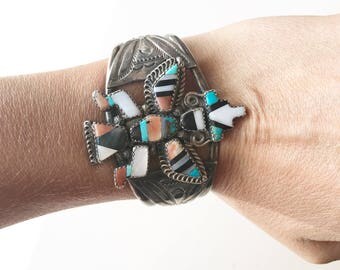 Vintage Zuni cuff. Eagle dancer cuff. Native American bracelet. Vintage Native American cuff. Vintage Zuni jewelry.
