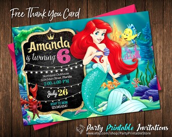 Little Mermaid Invitation - Disney Princess Ariel Invite - The Little Mermaid Birthday Invitation - Disney Princess Ariel Birthday Party