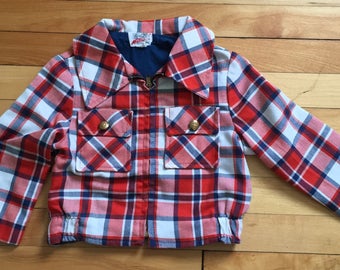 Vintage 1970s Toddler Boys Red Plaid Lumberjack Jacket Coat! Size 2