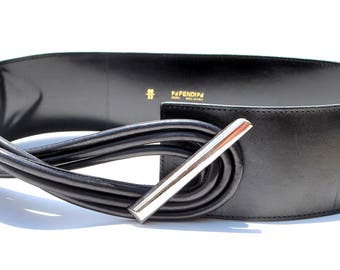 Vintage Belt FENDI Wide Black Leather Belt By Fendi