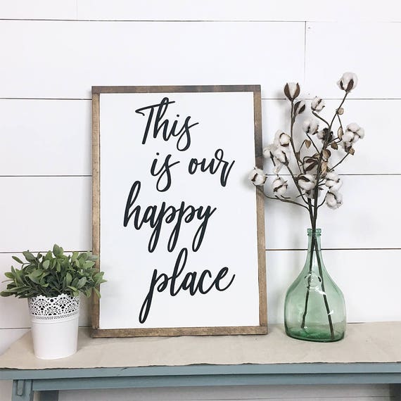 This Is Our Happy Place Framed Wood Sign Hand Painted Wood