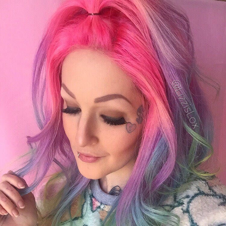 Lace Front Wig Pastel Ombre Rainbow 100% REMY Human Hair Wig