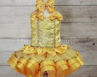 Princess Dress, Belle Dress, Princess First Birthday Outfit, First Birthday Outfit Girl, Yellow Princess Dress, Belle Tutu Outfit, Princess
