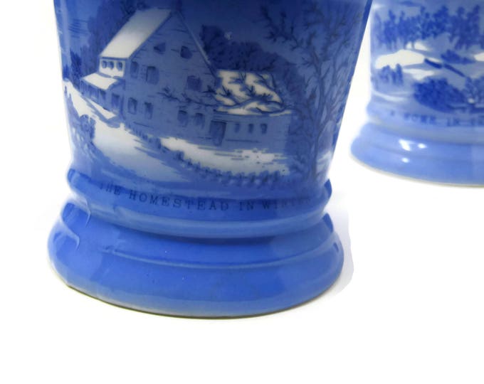 Currier and Ives The Old Homestead Mug Set - Blue Decorative Mugs - Coffee Tea Cups - Housewares Collectable Home Decor Cottage Chic Mom