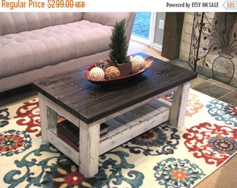 SALE Reclaimed White Rustic Coffee Table with Brown Top