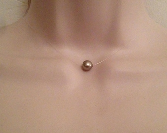 Crew neck swarovski Platinum Pearl solitaire wire nylon evening wedding Christmas gift
