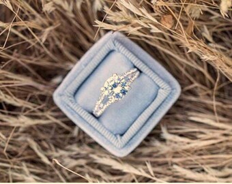 Ring Box Vintage Inspired Silver Dove Grey Velvet and Matching Ribbon Ring Box Perfect For Weddings