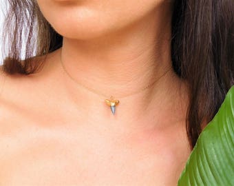Black Fossil Shark Tooth Necklace, Shark Tooth Choker, Electroformed Shark Tooth Necklace, Shark Tooth Choker Necklace, Shark Tooth Jewelry