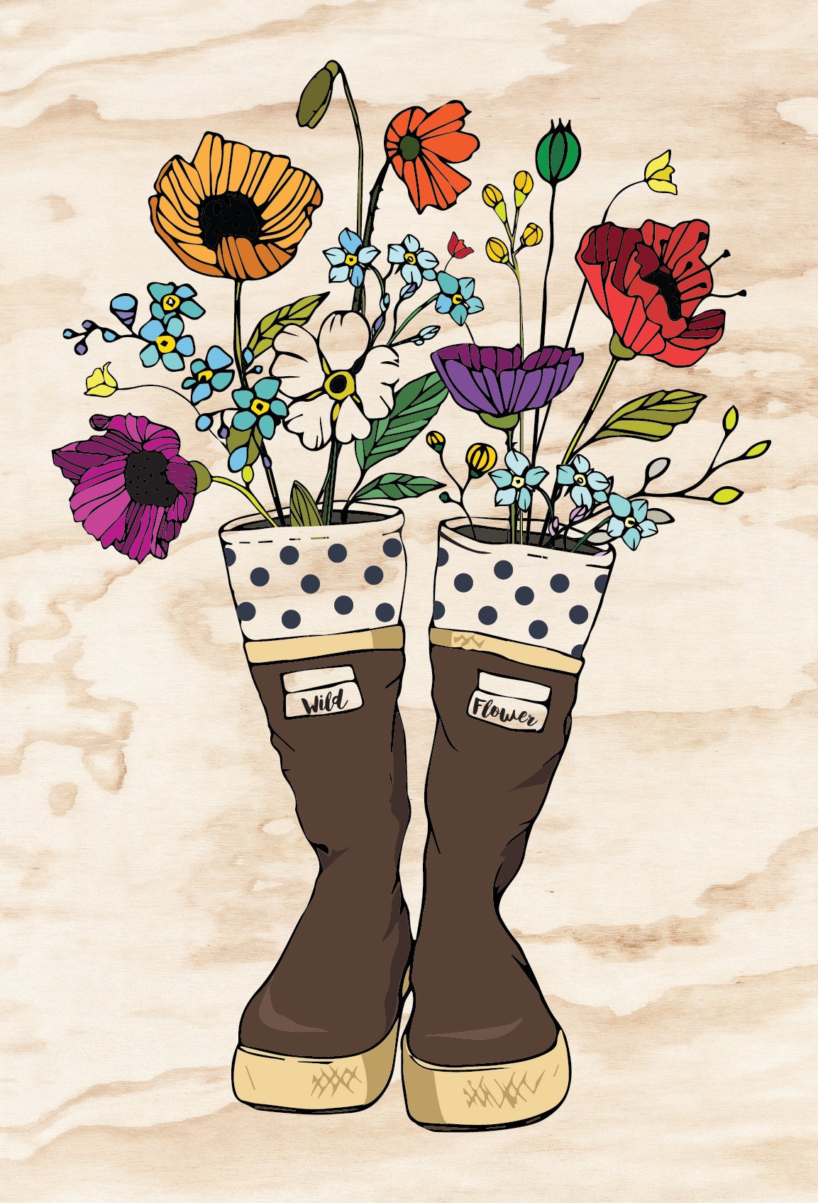 xtratuf boots artwork print on wood birch plywood wall decor