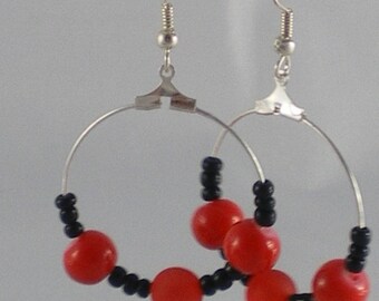 Boucles008 - Black and Red rings earrings