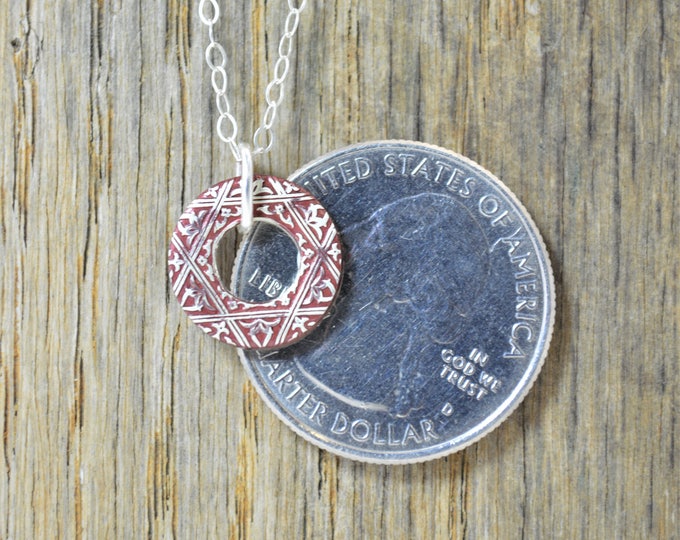 Moroccan Coin Necklace, Burgundy Coin Necklace, Coin Art, Morocco, Silver Coin, Moroccan Art, Boho Necklace, Two-Sided, Coin Charm, Charm