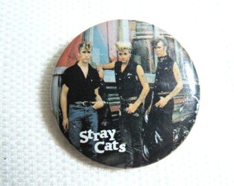 Vintage 80s Stray Cats - Rockabilly Pin / Button / Badge