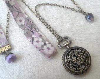 Purple Liberty Butterfly Pocket Watch necklace