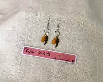 Earrings drop yellow saffron, wings
