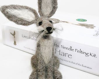 Hare needle felting kit - Grey hare beginners felting kit - gift for crafters