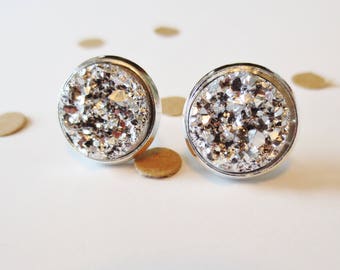 Silver Druzy Stud Earring, Silver Earring, Nickle Free, Nickle Free Stud, Stud Earrings, Druzy Earrings, Silver Nickle Free Studs