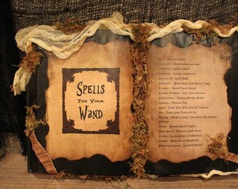 Harry Potter Book "Spells for your Wand", Harry Potter Spell Book, Harry Potter decor, Harry Potter party, Harry Potter wand, spells, unique