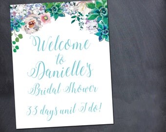 Wedding Welcome Sign, Succulents, Wedding, Bridal Shower, Printable, Download, Custom
