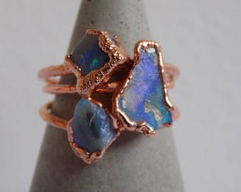 Opal crystal ring - fire opal ring - rough crystal ring - copper crystal ring - opal stone ring - boho ring - raw stone ring - gifts for her