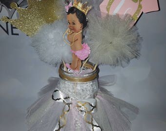 Princess Centerpiece Onesie Mason Jar Tutu Crown Gold Pink Baby Shower Christening Welcoming 1st Birthday PLEASE READ LISTING! Set of 6 pc.