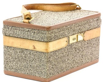 Vintage "Hartmann" Tweed Train Case w/ Handle - FREE SHIPPING