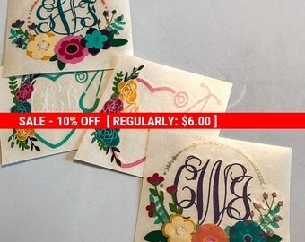 Boho Monogram Yeti Decal, vinyl monogram sticker, Deer floral bohemian sticker, Antler floral, Stethoscope, Arrow Dots, mix n match flowers