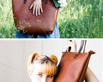 Leather Tote w/ZIPPER Huge SALE - Leather Bag Handmade Portland, Full-Grain Cowhide- Award Winning Leather Tote Portland Leather Goods